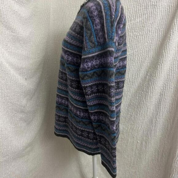 Vintage Maglia Donna Wool Blend Sweater L Italy Gray Purple Blue Striped Boho - Picture 6 of 8